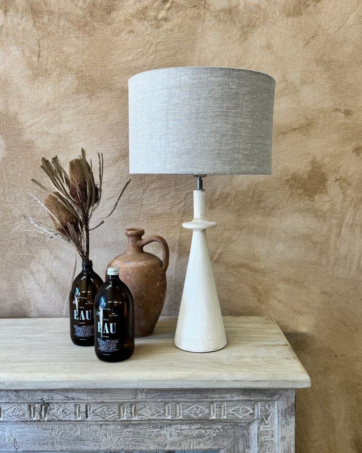 Whitewashed Mango Wood Table Lamp – Natural Linen Shade