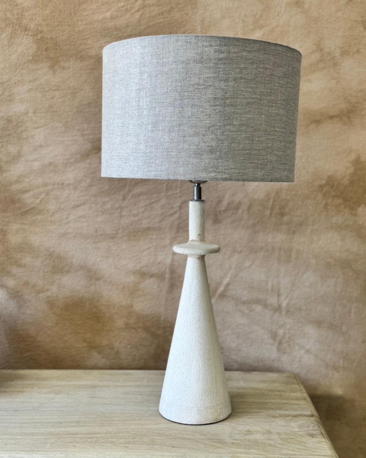 Whitewashed Mango Wood Table Lamp – Natural Linen Shade