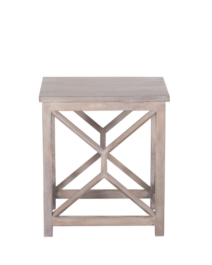 Contemporary Handcrafted Mango Wood End/Side Table – Whitewashed Finish