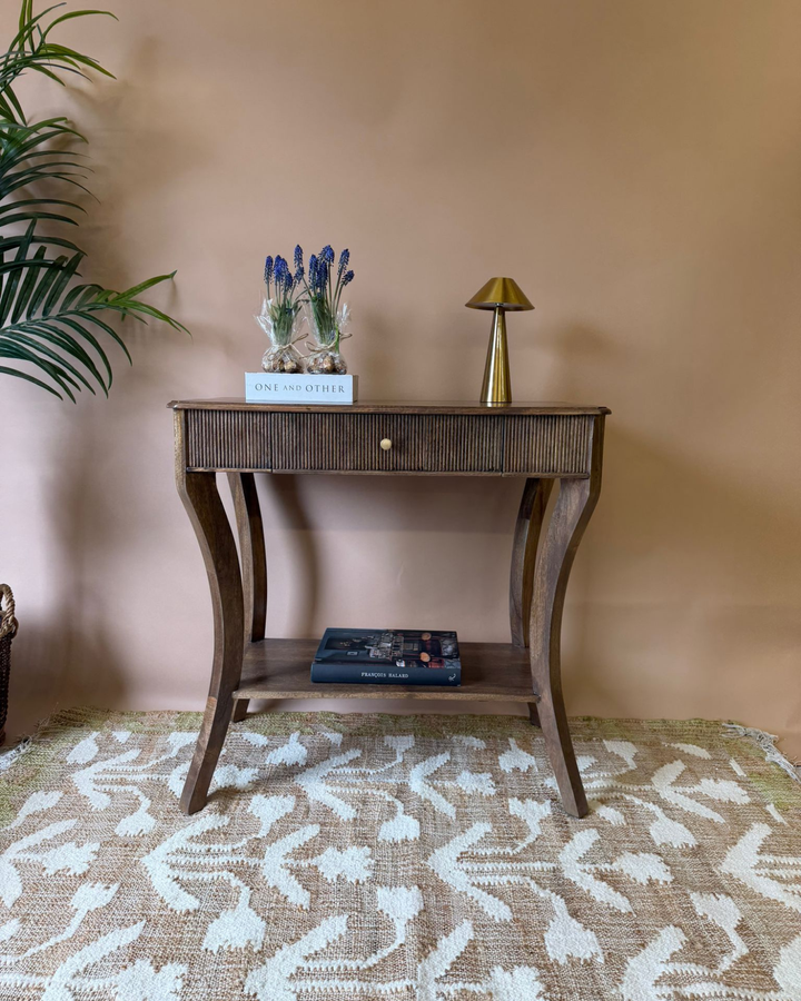 Chestnut Washed Mango Wood Console Table with Drawer and Shelf