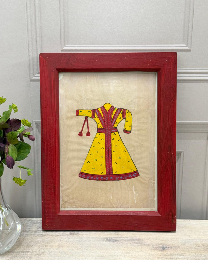 Vintage Mango Wood Framed Artwork – Hand-Painted Indian Costume