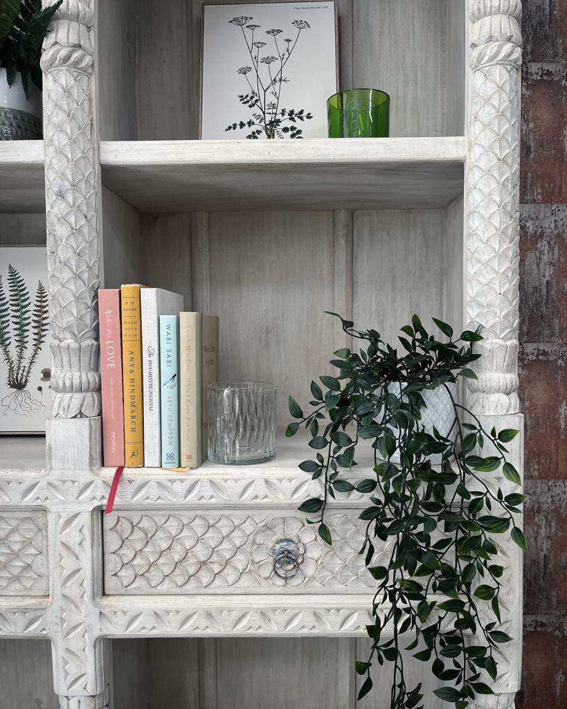 Whitewashed mango wood bookcase