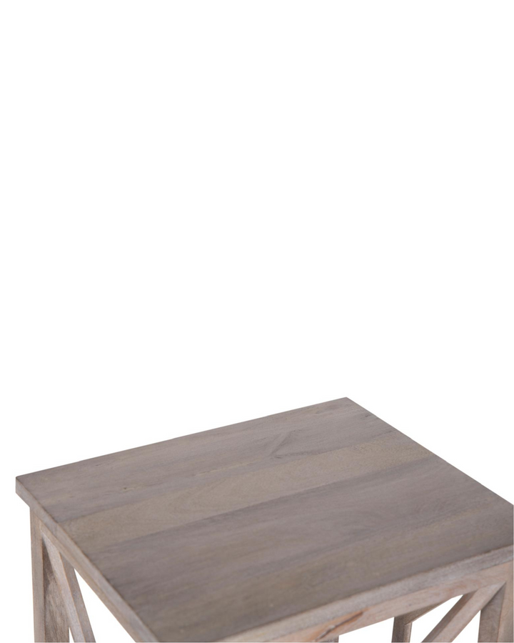 Contemporary Handcrafted Mango Wood End/Side Table – Whitewashed Finish