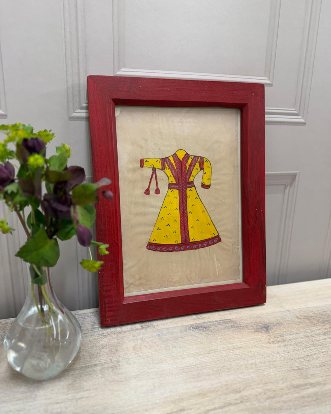 Vintage Mango Wood Framed Artwork – Hand-Painted Indian Costume