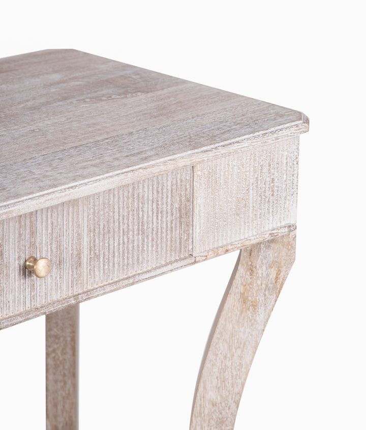 Lightly Whitewashed Mango Wood Console Table with Drawer and Shelf