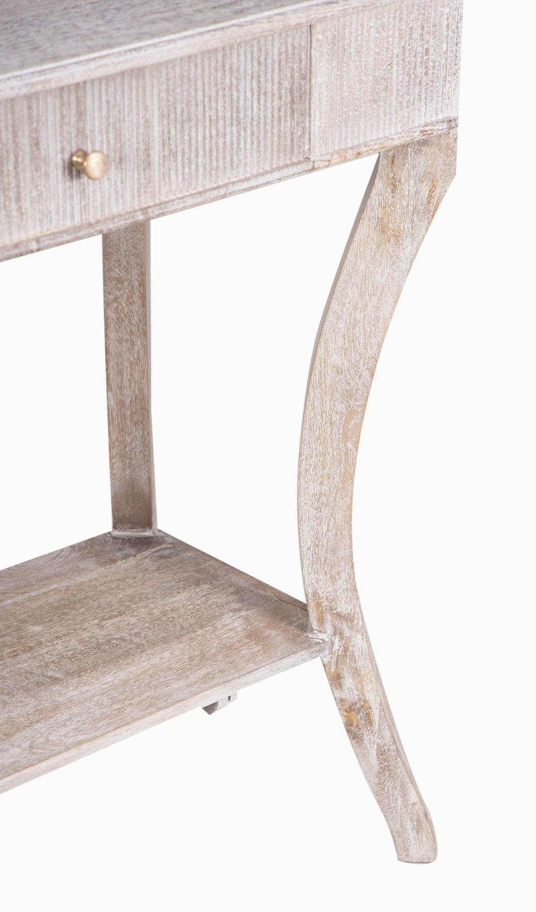 Lightly Whitewashed Mango Wood Console Table with Drawer and Shelf