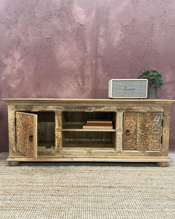 Hand-Carved Mango Wood TV / Sideboard Unit