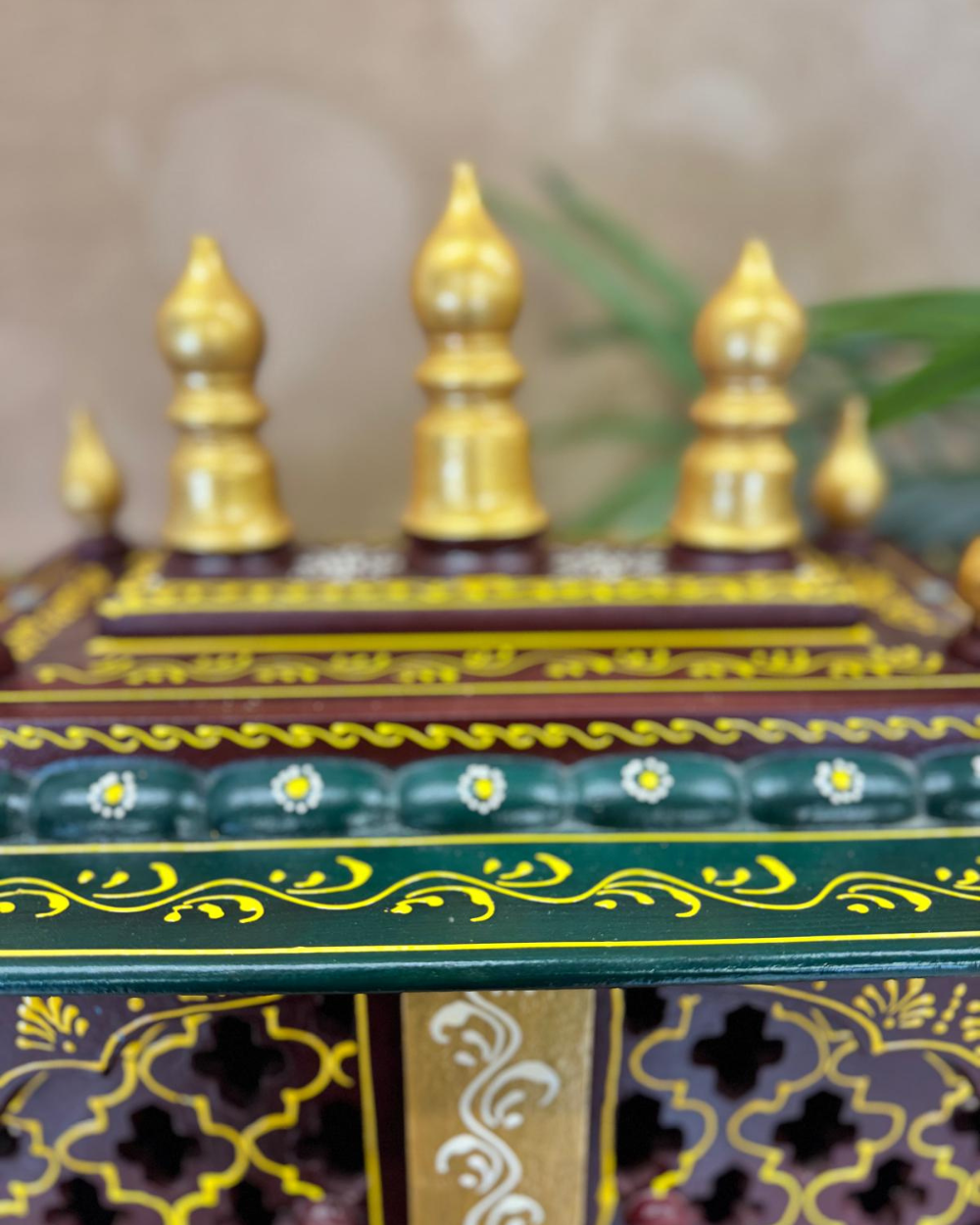 Hand-Painted Wooden Mandir with Doors – Red & Gold Temple Shrine