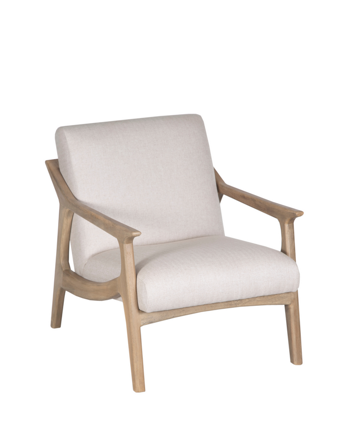 Handcrafted Mango Wood Armchair – Linen Upholstery