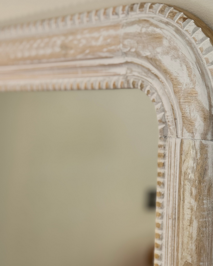 Hand-Carved Mango Wood Full-Length Mirror – Whitewashed Beaded Frame