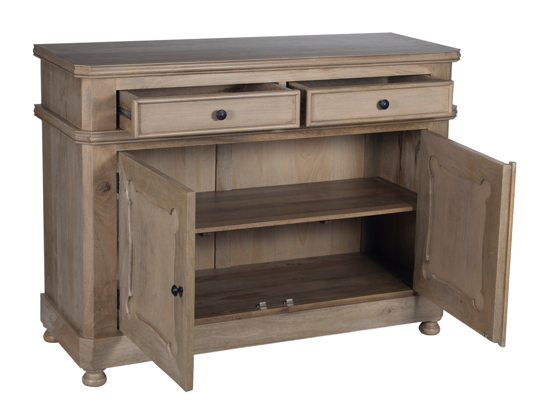 Natural Mango Wood Sideboard with Two Doors, Two Drawers and Internal Shelf