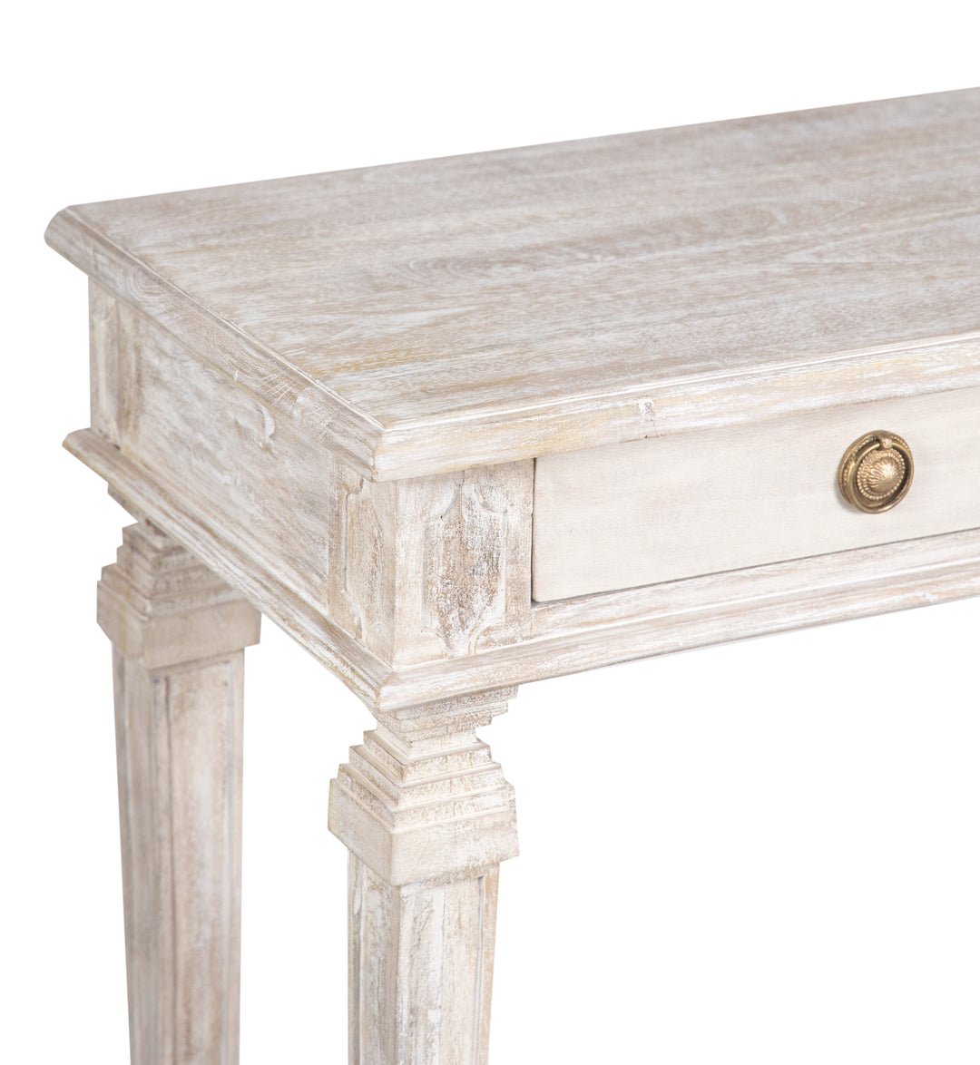 Whitewashed Mango Wood Imperial Console Table with Drawers and Shelf