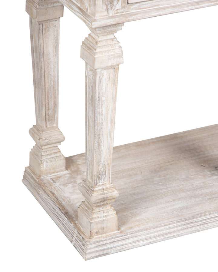 Whitewashed Mango Wood Imperial Console Table with Drawers and Shelf