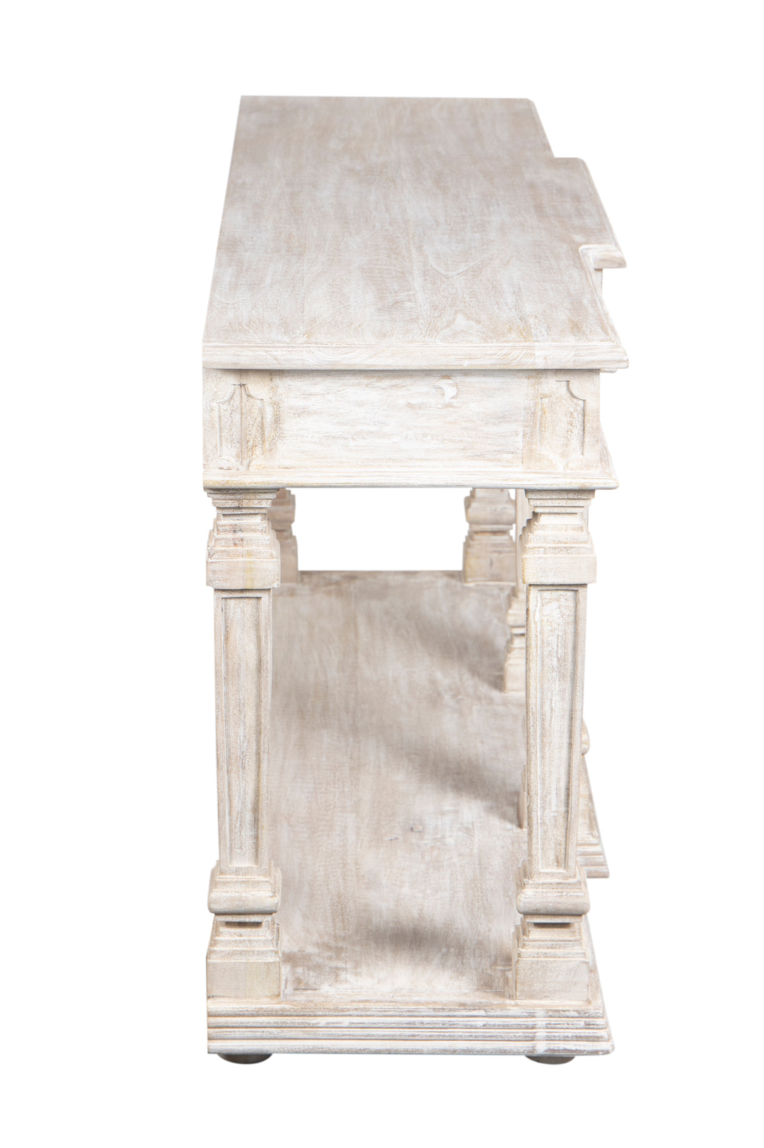 Whitewashed Mango Wood Imperial Console Table with Drawers and Shelf