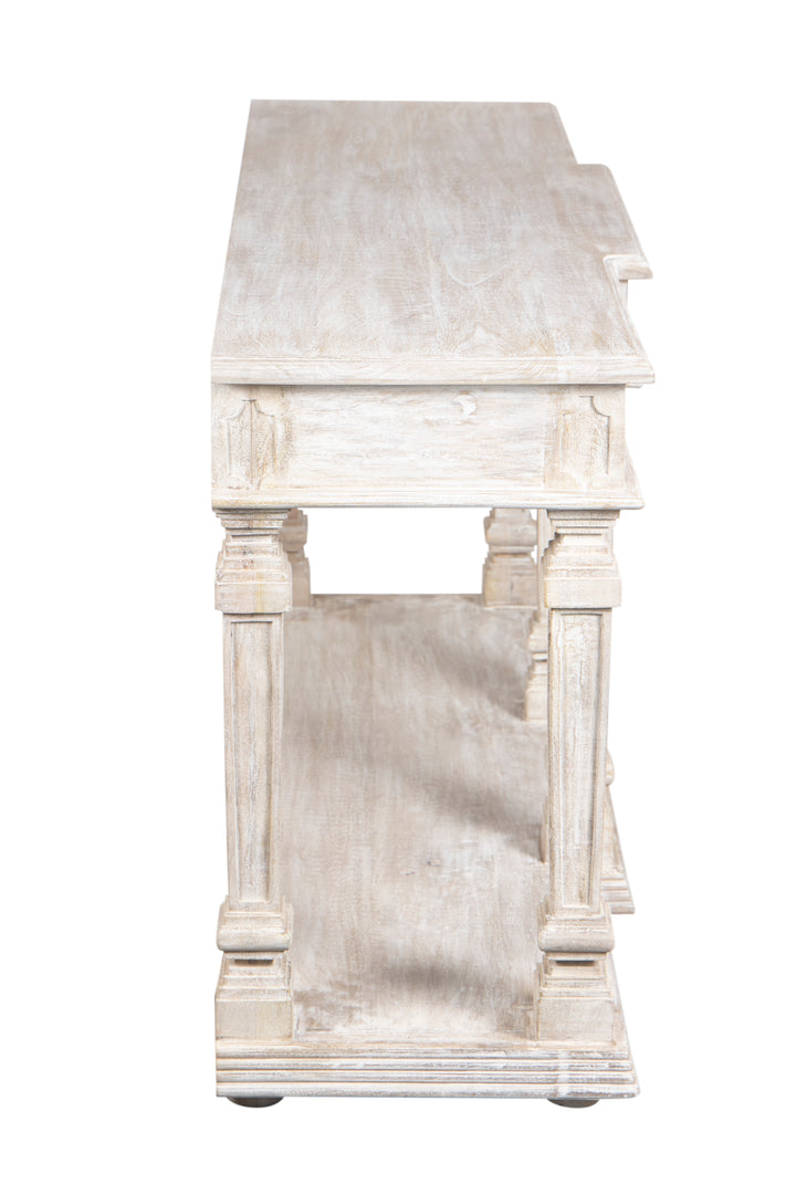 Whitewashed Mango Wood Imperial Console Table with Drawers and Shelf