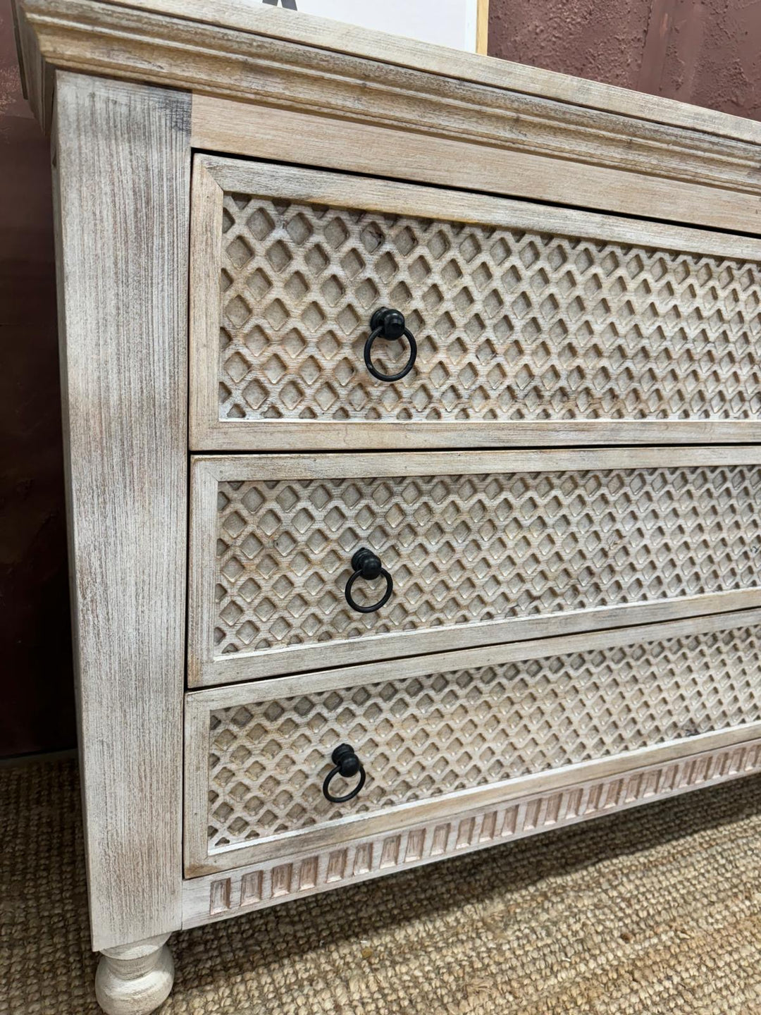 Handcrafted Carved Mango Wood Chest of Drawers