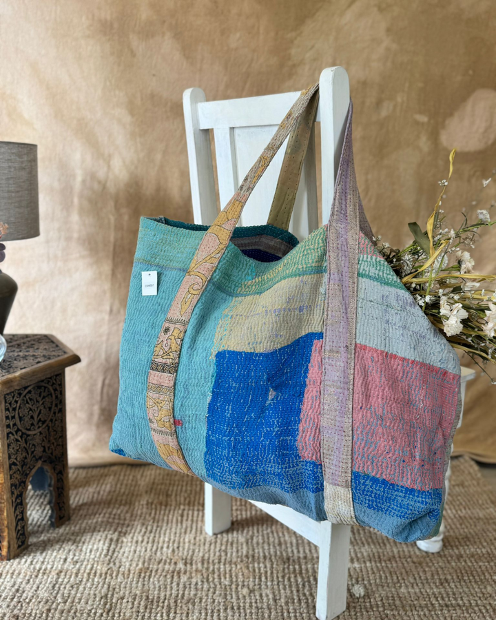 Handmade Upcycled Sari Tote Bag – Colourful Patchwork | Multi-Purpose Everyday & Beach Bag