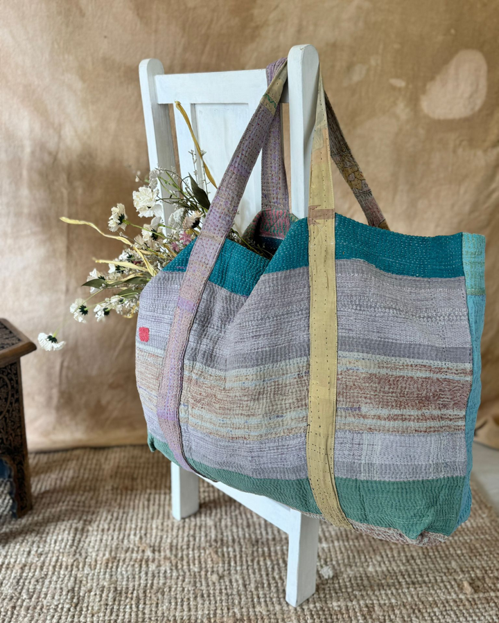Handmade Upcycled Sari Tote Bag – Colourful Patchwork | Multi-Purpose Everyday & Beach Bag