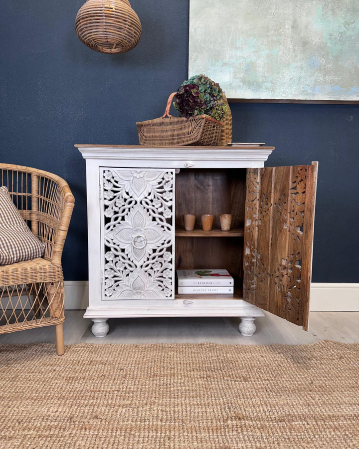 Hand-Carved Mango Wood 2-Door Sideboard