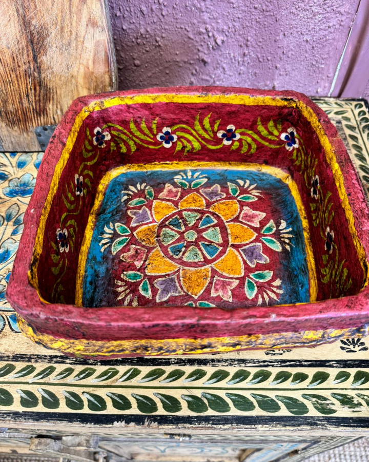 Handcrafted Paper Mâché Decorative Bowl with Floral Motif