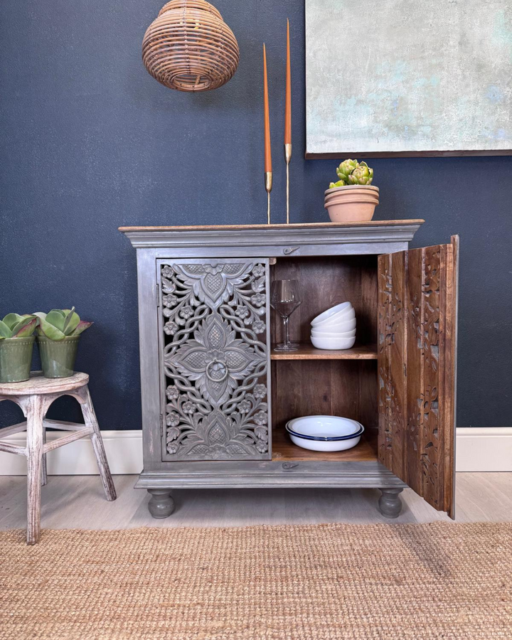 Hand-Carved Mango Wood 2-Door Sideboard