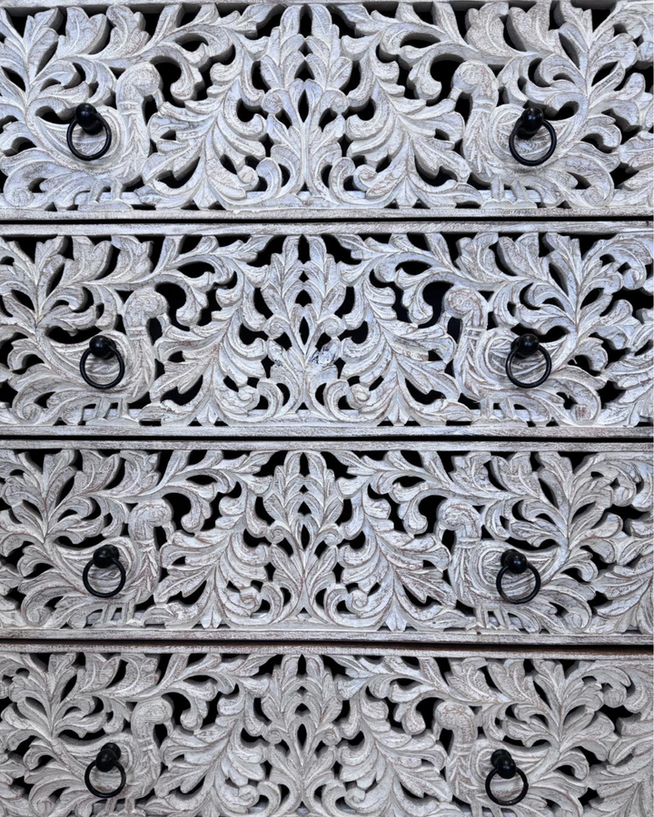 Hand-Carved Mango Wood 4 Drawer Chest