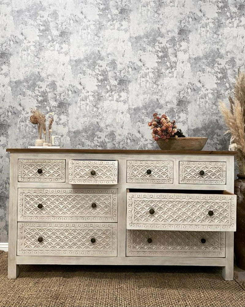 White carved chest of drawers deals