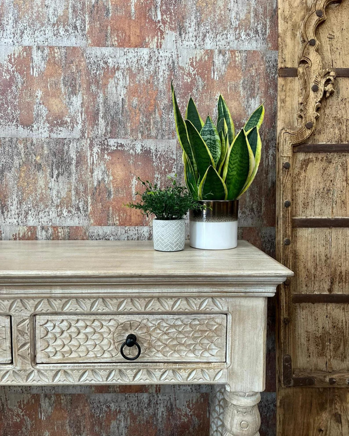 Hand Carved 3 Drawer Mango Wood Console Table