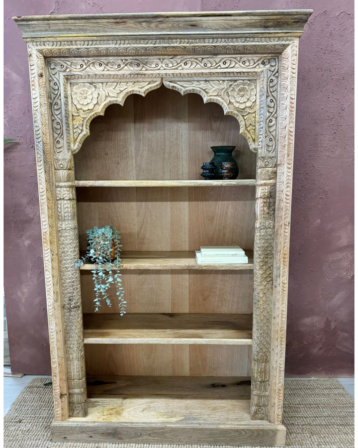 Arch Mango Wood Bookcase with 3 Shelves