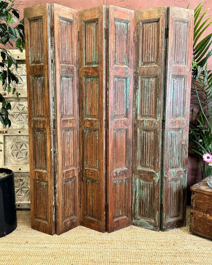 Vintage Reclaimed Mango Wood Shutters / Room Divider – 6-Panel Design