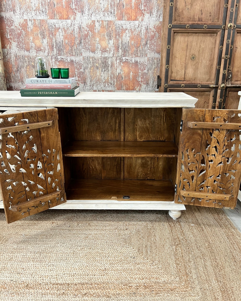 Carved discount wood credenza