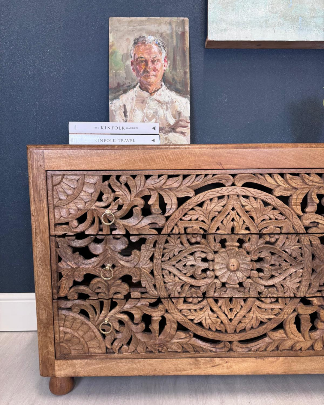 Floral Mango Wood 3 Drawer Chest of Drawers