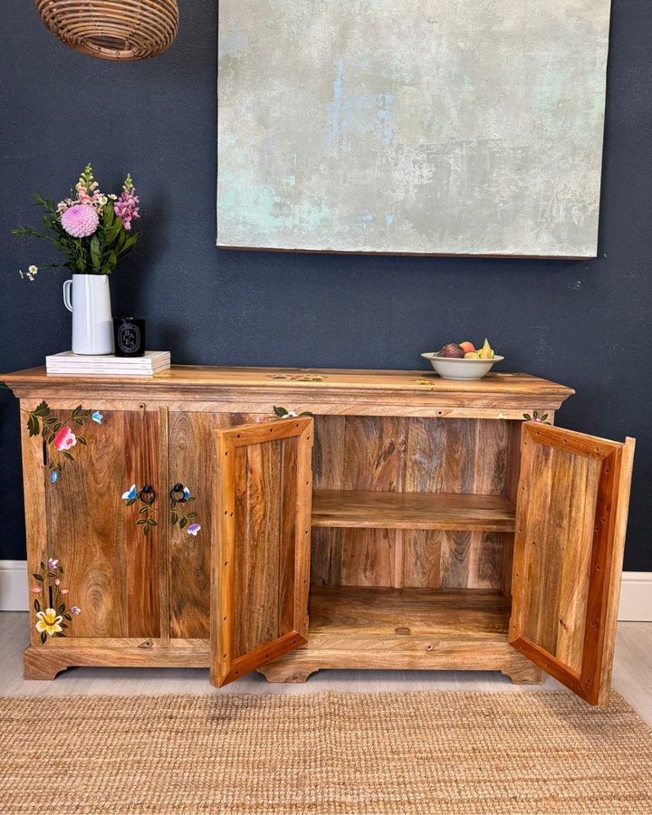 Hand-Carved Mango Wood 4-Door Sideboard