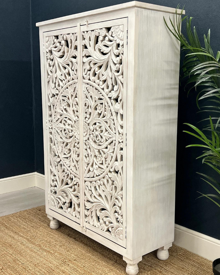 Beautiful Hand Carved Mango Wood Armoire / Cabinet