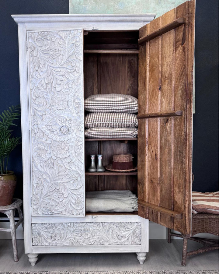 Hand-Carved Mango Wood Wardrobe