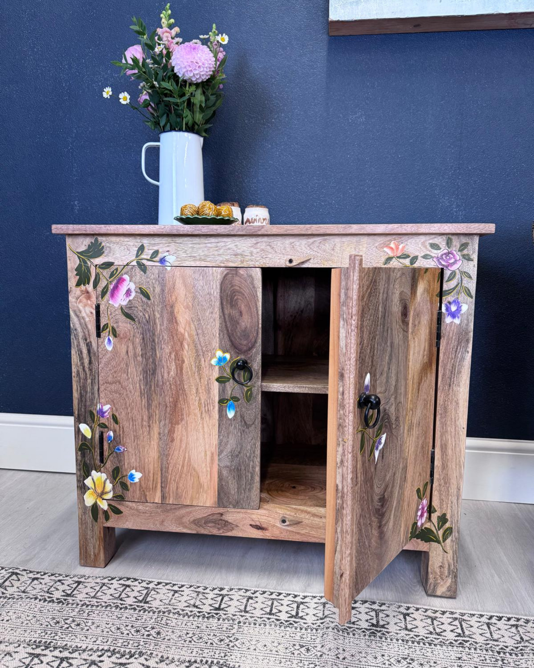 Hand-Painted Mango Wood 2 Door Sideboard