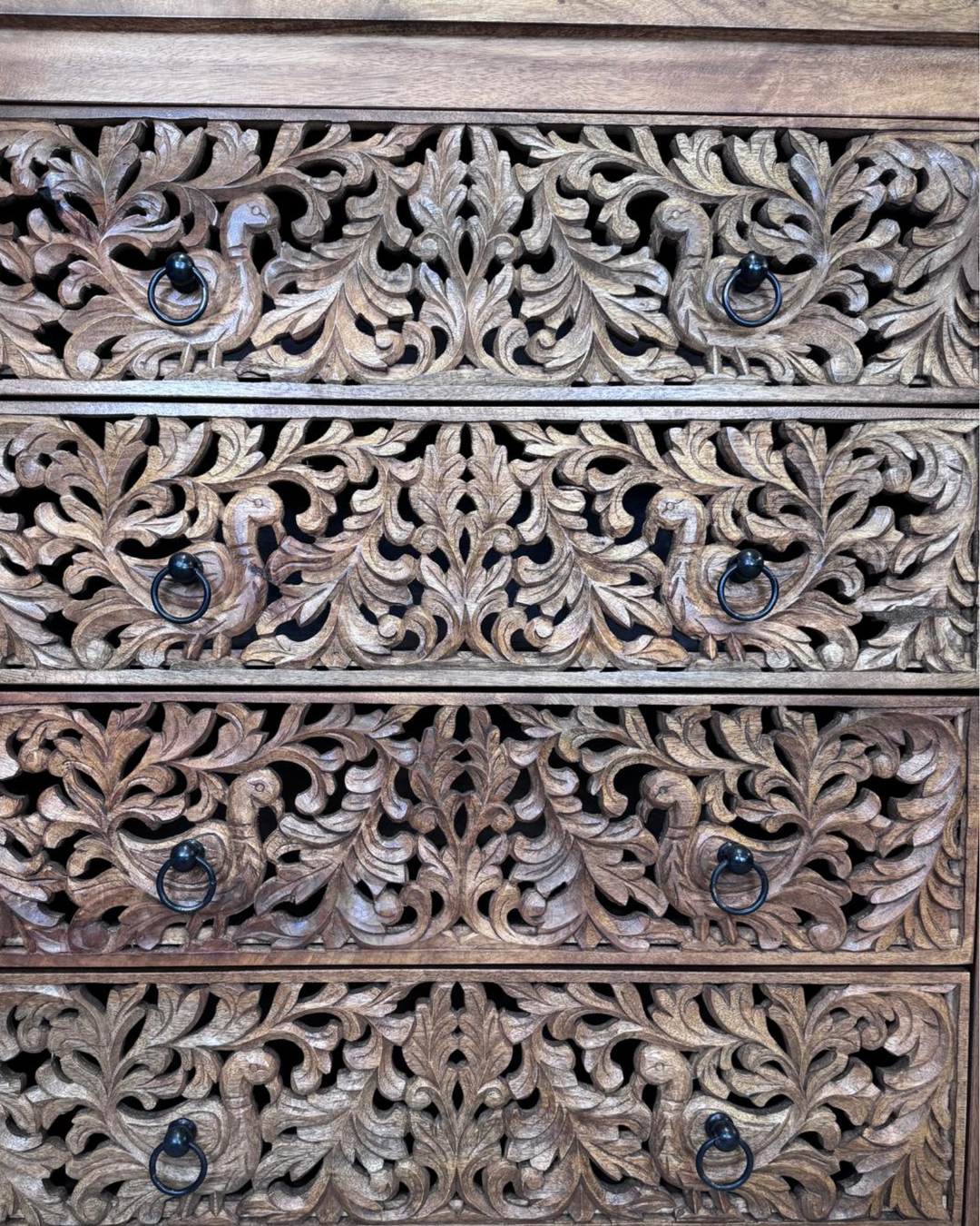 Hand-Carved Mango Wood 4 Drawer Chest