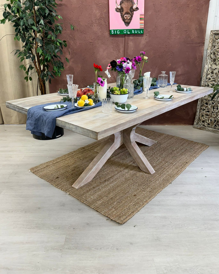 Sustainable Mango Wood Dining Table with Starburst Base – Seats 8