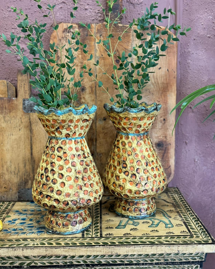 Handcrafted Indian Paper Mâché Vase Set – Set of 2