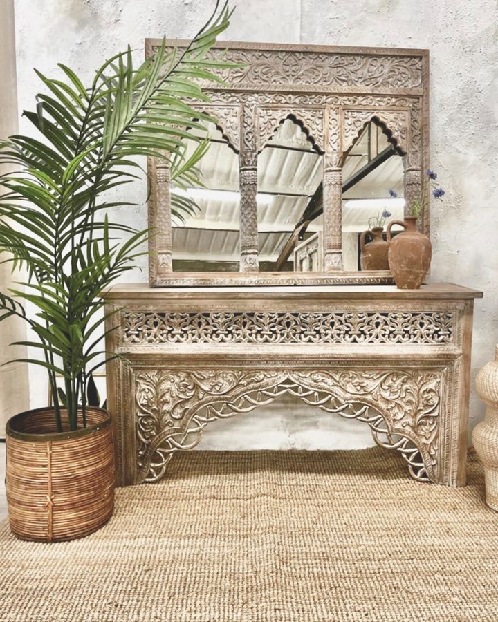 Hand-Carved Indian Mango Wood Console Table