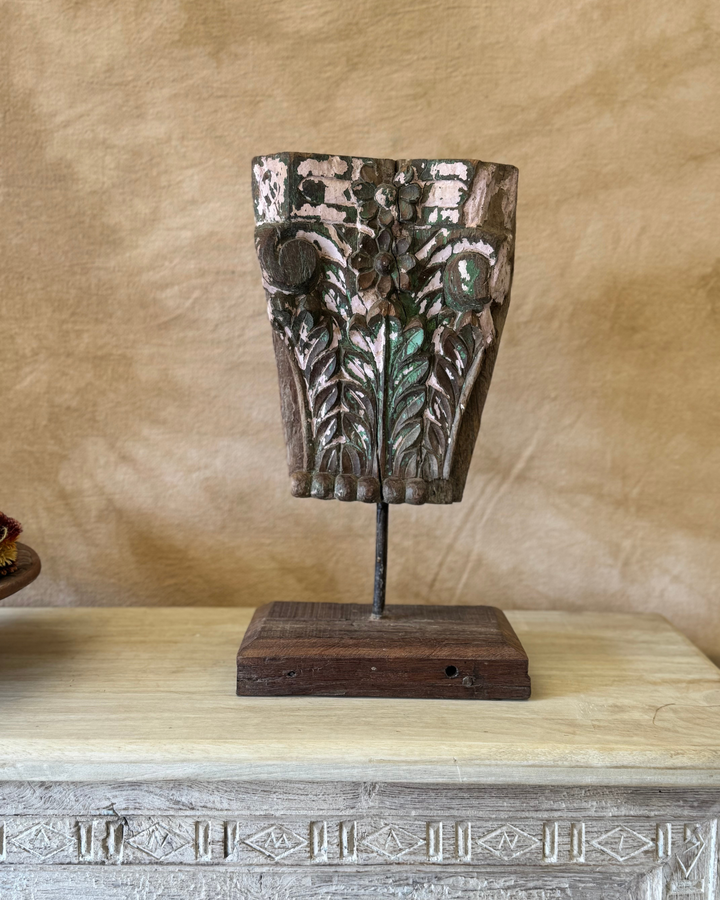 Decorative Reclaimed Teak Bracket on Stand – Hand-Carved Display Piece