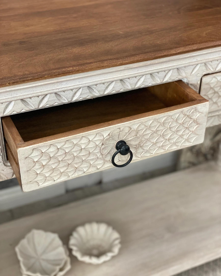 Hand Carved 3 Drawer Mango Wood Console Table