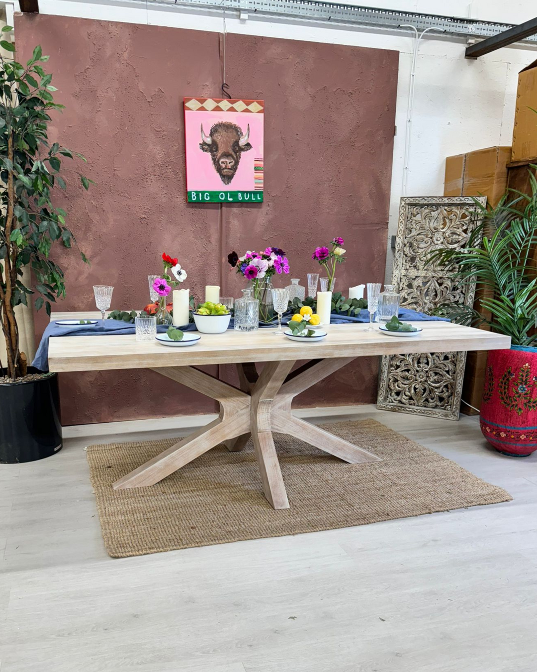 Sustainable Mango Wood Dining Table with Starburst Base – Seats 8