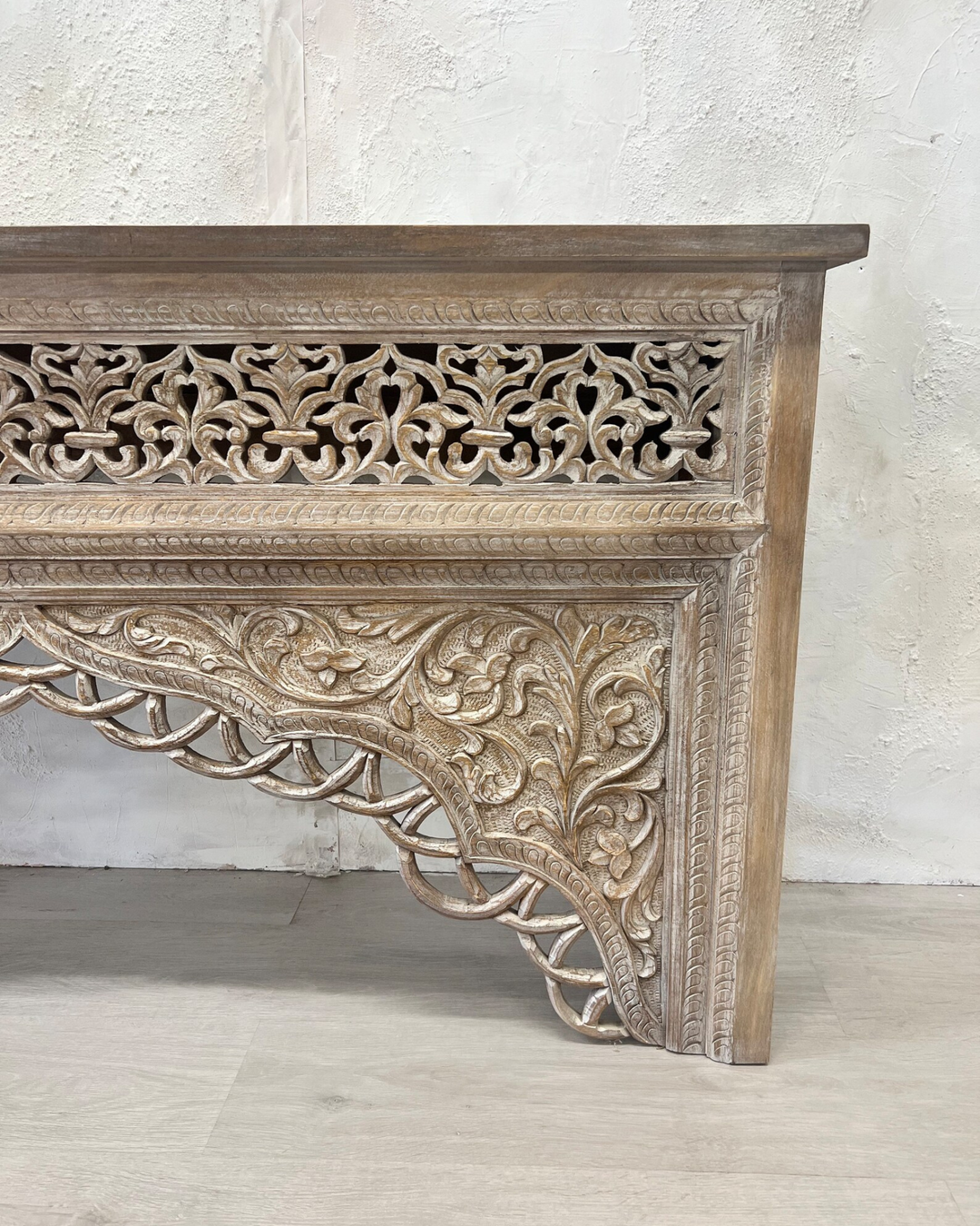 Hand-Carved Indian Mango Wood Console Table