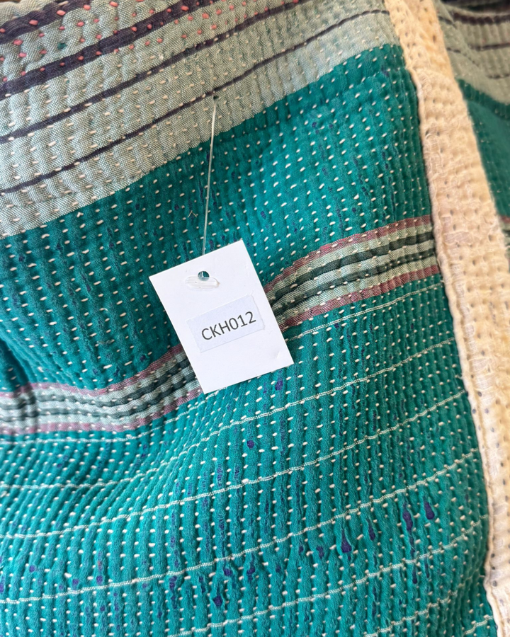 Handmade Upcycled Sari Tote Bag – Teal Stripe | Multi-Purpose Everyday & Beach Bag