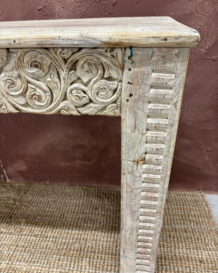Vintage Whitewashed Console Table Made from Reclaimed Indian Wood