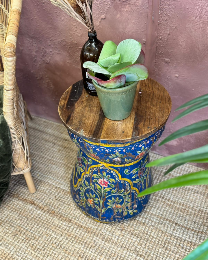 Vintage Hand-Painted Reclaimed Wooden Side Table – One-of-a-Kind Indian Design