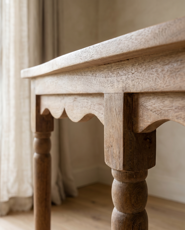 Handcrafted Mango Wood Console Table – Natural Polished Finish with Turned Legs