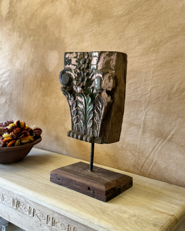 Decorative Reclaimed Teak Bracket on Stand – Hand-Carved Display Piece