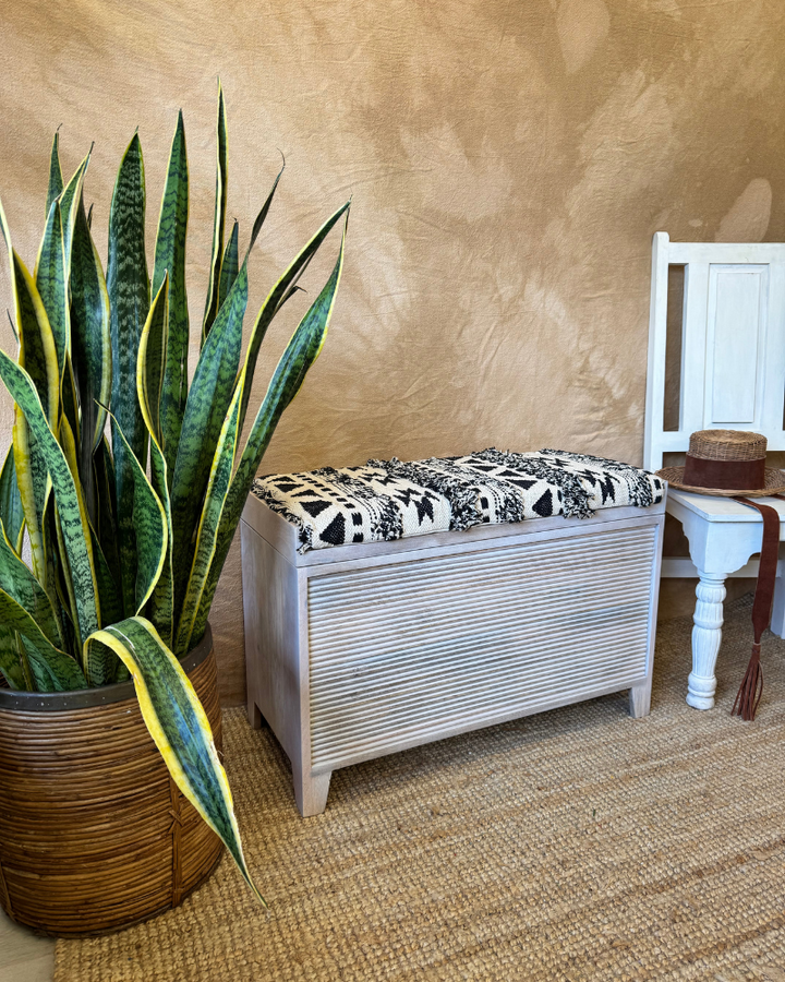 Mango Wood & Woven Cotton Ottoman Storage Bench – Two Sizes